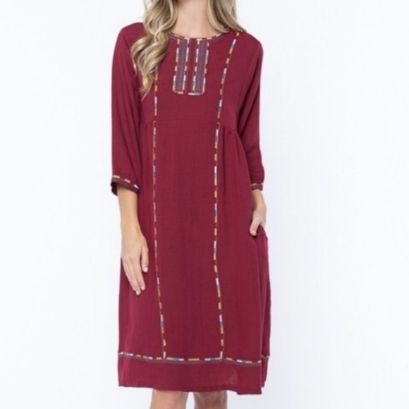 ORANGE CREEK MODEST MAROON WINE LONG DRESS COTTAGECORE SIZE MEDIUM EUC FLOWY - Picture 4 of 11